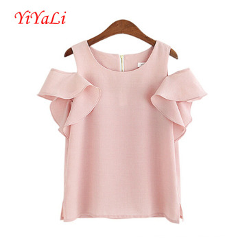 Fashion Ruffle Women Chiffon T-Shirt